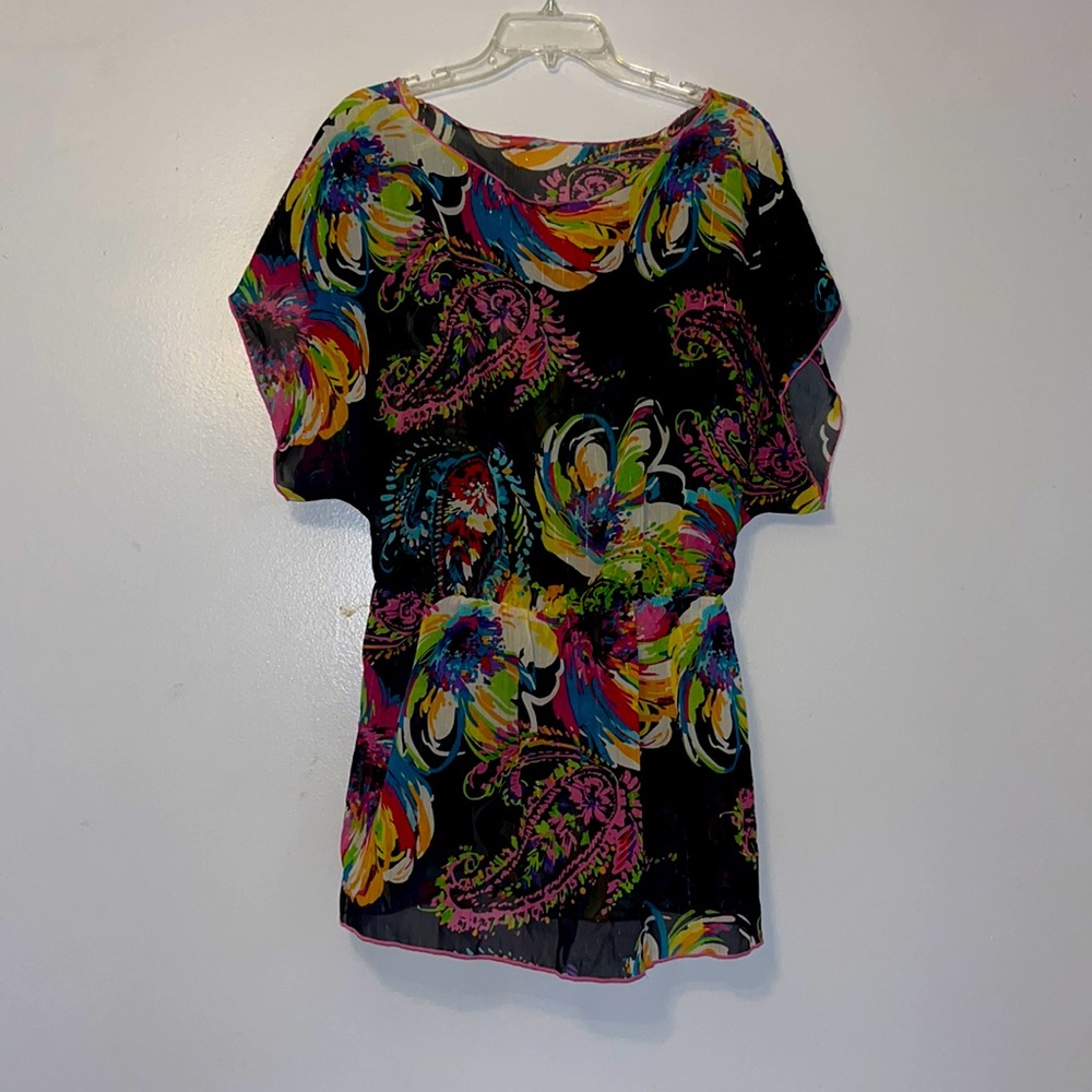 COPY - Colorful Sheer Top Mini Dress Swim Cover-up Vacation Date Night Brunch F…